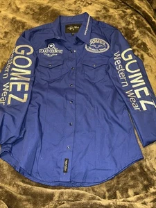 Gómez Western Wear Pearl Snap Button Up Shirt Blue Size Medium Girls - Picture 1 of 12