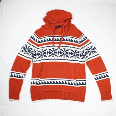 American Eagle Knit Sweater Hoodie Men Medium Rust White Aztec Geometric Pattern - Image 1 of 4