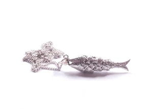 Vintage Flexi Fisch Anhänger Perle im Mund 925 Sterling Silber mit Kette 9,4 g - Bild 1 von 8