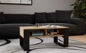 Couchtisch Artisan Schwarz 90x58 cm – Moderner Tisch mit 2 Ablagen – Wohnzimmer - Bild 1 von 11