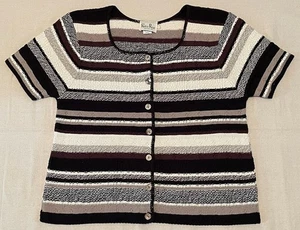 Vintage Reba Rose Top Womens Large Striped Classic Button Up Knit 90s USA - Picture 1 of 16
