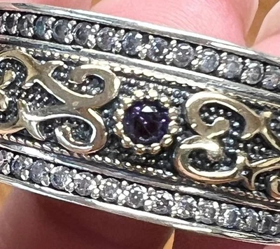 Anillo de diamantes de amatista sólido de oro amarillo de 14 K y banda 925 genuina infinito 5 1/2 Foto 1 de 4