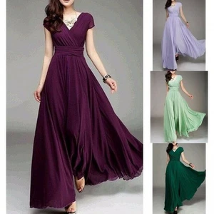 Women Long Formal Prom Party Bridesmaid Chiffon Evening Dress Cocktail Plus Size - Picture 1 of 23