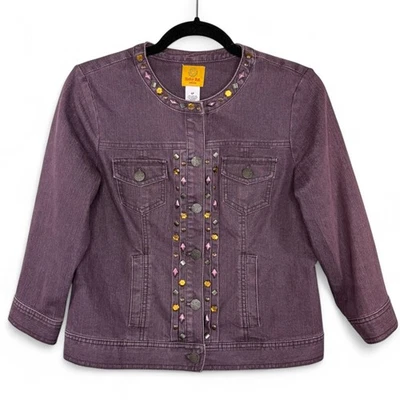 Chaqueta Denim Ruby Rd Petite Para Mujer 6P Pequeña Púrpura Tachonada Boho Festival Western Foto 1 de 4