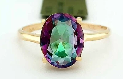 LAB CREATED  3.42 Cts MYSTIC TOPAZ RING 10K YELLOW GOLD - New With Tag - Image 1 of 4