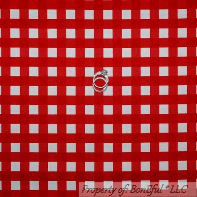 BonEful Fabric FQ Cotton Quilt Red White Calico Gingham Check Block Stripe Print - Image 1 of 4