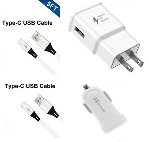 Fast Wall, Car Adapter, 5 Ft USB-C for Samsung Galaxy S24 FE/S23 FE/A55/A56/A35 - Picture 1 of 24