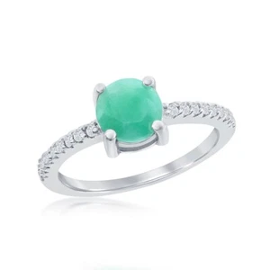 Sterling Silver 6mm Emerald with White Topaz Ring - Picture 1 of 1