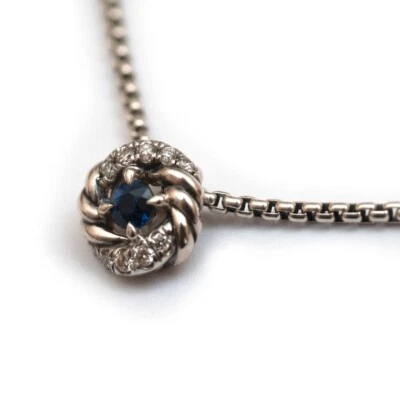 DAVID YURMAN Nuevo 8mm Pequeño Infinito Piedra Natal 17" Collar Zafiro Diamante Foto 1 de 4