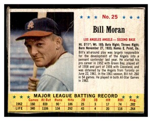 1963 JELL-O Baseball BILL MORAN #25    Nice Vintage *FAST SHIP*