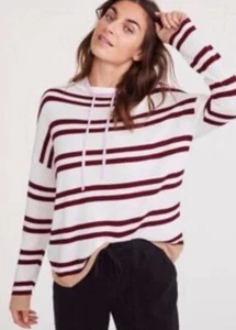 Suéter para mujer Lou & Grey a rayas con cordón cuello alto blanco rojo grande - Imagen 1 de 7