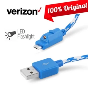 Verizon Braided Blue Micro-USB Charging Data Cable w/LED for Samsung LG Motorola - Picture 1 of 7