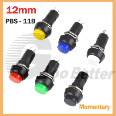 12mm Round Push Button Switch Momentary On Off Black Red White Green Blue Yellow - Image 1 of 4