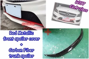 BENZ W117 CLA sport Sedan red front lip spoiler cover + carbon trunk spoiler◎ - Foto 1 di 6