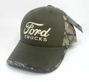Hat / Cap w/ Ford Trucks Tan Script Emblem - Solid Green & Hunters Camo - Picture 1 of 4