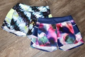ATHLETA Girl Printed Record Breaker Shorts Lot 0f 2 Lined Pocket Tie Dye 3" L 12 - Picture 1 of 7