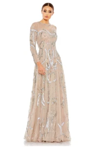 MAC DUGGAL 5217 LONG SLEEVE EMBELLISHED ILLUSIONS NECK NUDE GOWN sz 8 - Picture 1 of 4