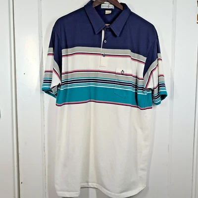 Vtg Penguin Club Polo Shirt Mens XL Striped Pocket Multi-Color Single Stitch - Image 1 of 4