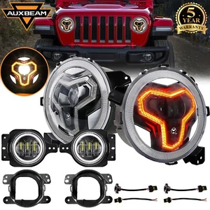 2X 9"Inch LED Headlight+Fog Light DRL Turn Signal For Jeep Wrangler JL 2018-2023 - Picture 1 of 12