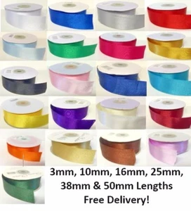 Double Faced Satin Ribbon High Quality 3mm 10mm 16mm 25mm 38mm 50mm Cut Lengths - Picture 1 of 22