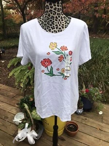 Croft & Barrow T-Shirt Kurzarm Rundhals Blumen Grafik Tee Weiß XL Neu mit Etikett - Bild 1 von 7
