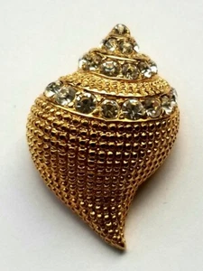 KJL Kenneth Jay Lane VINTAGE GOLD RHINESTONE SHELL BROOCH AND PENDANT - Foto 1 di 12
