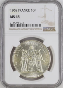 :1968(A) 10-FRANCS FRANCE KM#932 NGC MS-65 HERCULES GROUP RARITY R7 HIGH-GRADES - Picture 1 of 2