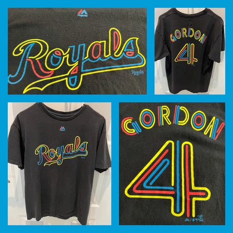 Kansas City Royals Gordon #4 Majestic Old T-shirt Size Large Nice and Clean Cover