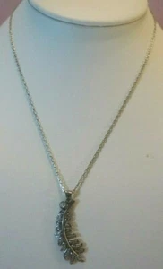 Cubic Zirconia Leaf Shape Pendant in .925 Sterling Silver Necklace - Picture 1 of 4