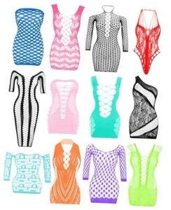Women’s Lingerie BabyDoll Fishnet Bodysuit Sexy 12 Pcs: Bright Color 02 - Picture 1 of 8