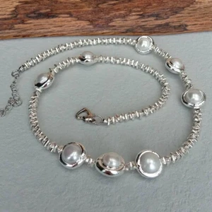 Cultured White Keshi Pearl Necklace White Gold Plated Chain Simple Necklaces - Picture 1 of 6