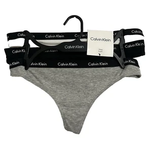 Calvin Klein Thong Women Size Small 3 pk White Black Gray Cotton Poly Comfy NWT - Picture 1 of 6