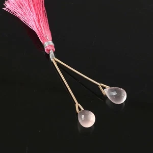 2er Set Tropfen natürlicher Rosenquarz Edelstein für Schmuck, AAA-Qualität - Bild 1 von 3