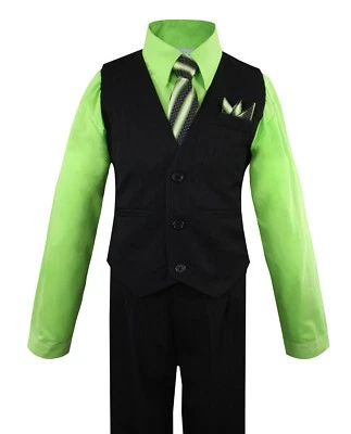 Formal Boys Pinstripe Vest Suit Set with Dress Shirt, Tie, Vest and Pants 2T-14 - Image 1 of 4