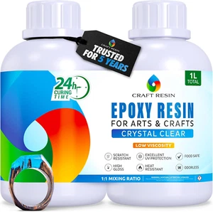 1L Crystal Clear Epoxy Resin Kit - Food Safe & UV Resistant for DIY Art, Wood, J - Picture 1 of 15