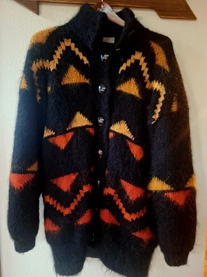 Cárdigan De Colección Aisling Lana Mohair Botón Delantero Difuso Telar a Mano Talla L Foto 1 de 4