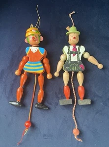 2er Set Holz Jumping Jack Puppen Zugschnur - Bild 1 von 6