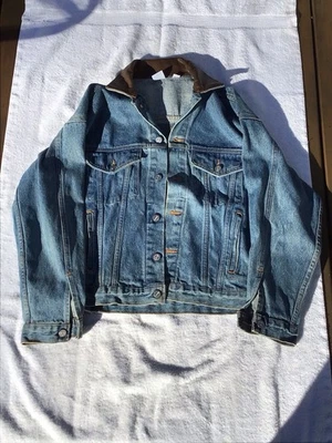 Vintage Mens Small Leather Collar Denim Jean Trucker Jacket SONY MUSIC - Image 1 of 3