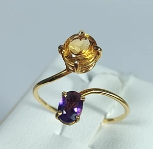 Anello Oro 18kt Donna Contrarie Ametista Viola Ovale Quarzo Citrino Giallo Tondo - Foto 1 di 15