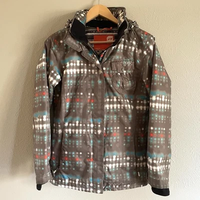 Orage Technical Snowboard Ski Jacket XS Womens Taupe Blue Orange White Print - Image 1 of 4