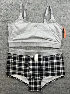 Conjunto de shorts Colsie feminino plus size 2X bralette e menino cinza xadrez - Imagem 1 de 4