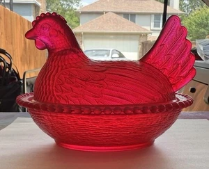 Indiana Glass Hen On A Nest Custom Ruby Red By Rustic Swag creations 🔥🔥🐔🐔 - Picture 1 of 3