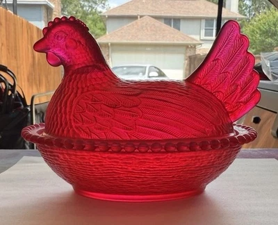 Indiana Glass Hen On A Nest Custom Ruby Red By Rustic Swag creations 🔥🔥🐔🐔 - Image 1 of 3