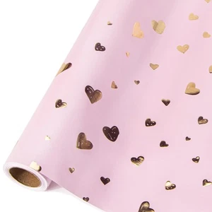 Birthday Wrapping Paper Pink with Gold Heart Foil Mini Roll Gift Wrap for Wom... - Picture 1 of 5
