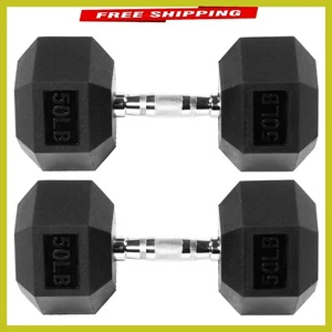 Par de mancuernas recubiertas de goma de 50 lb - diseño sin rollo para entrenamientos seguros - Imagen 1 de 8