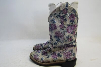 Old West Little Kids Youth Size 12.5 D Ivory Floral Fabric Cowboy Boots - Image 1 of 4