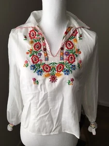 Vintage Hand Embroidered Original Hungarian Mayo Blouse XS - Picture 1 of 3