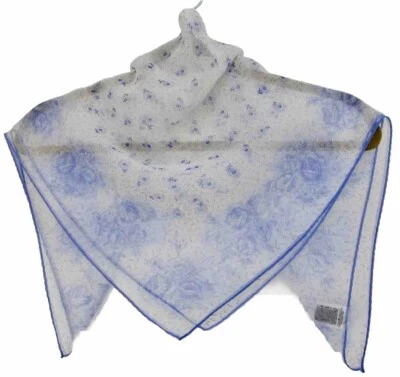 Ben Goodman Bufanda Periwinkle Azul Floral sobre Blanco Gasa 26” Cuadrado 100% Poliéster Foto 1 de 4