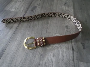 Womens Betsey Johnson Gold Tone~Crystal Embellishs Brown Belt Sz S, NWOT - Picture 1 of 5