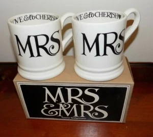 NEU EMMA BRIDGEWATER SCHWARZER TOAST MRS & MRS 1/2 PINT BECHER PR (SCHWULE HOCHZEIT)